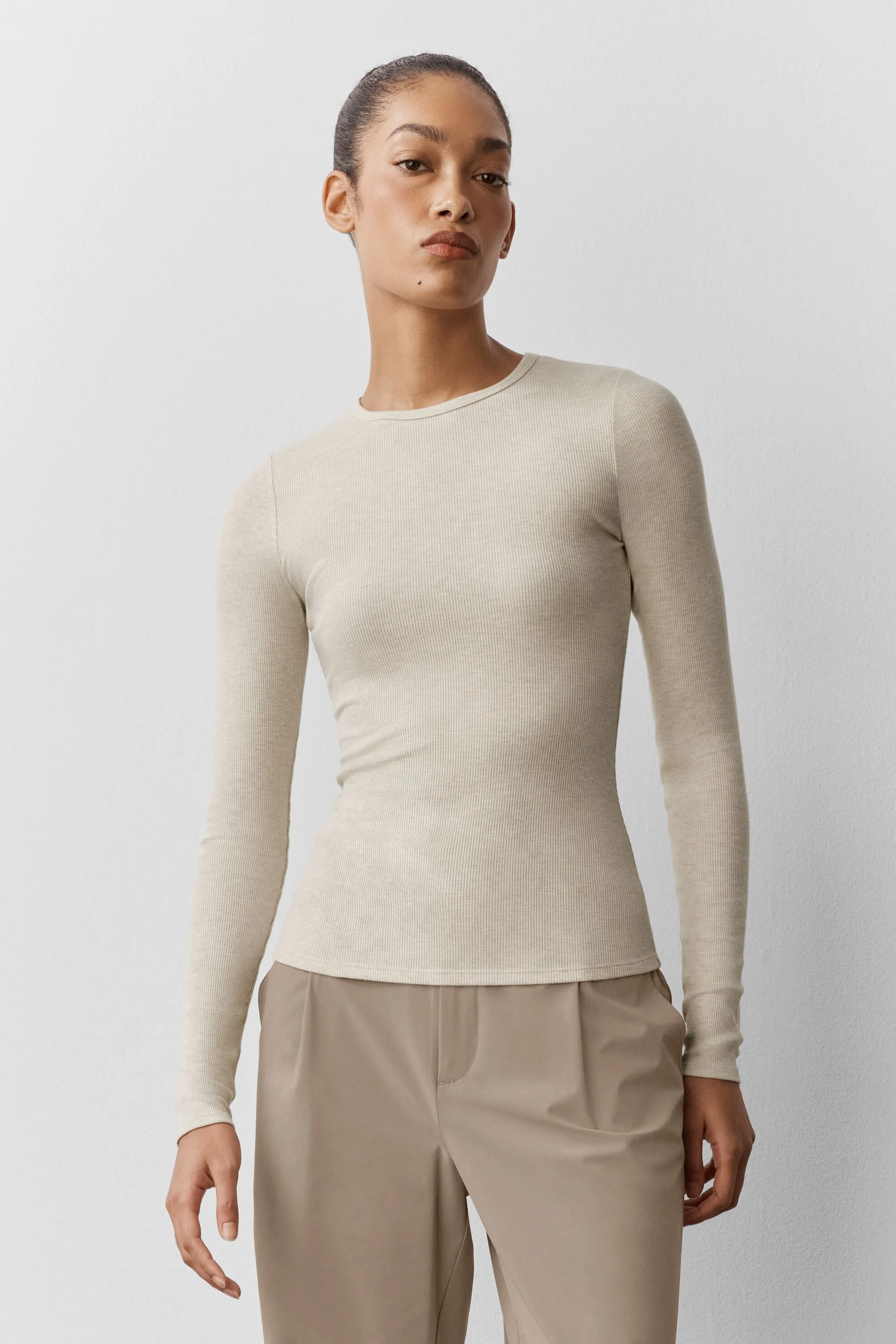 Blusa Ribbed Modal Manga Longa